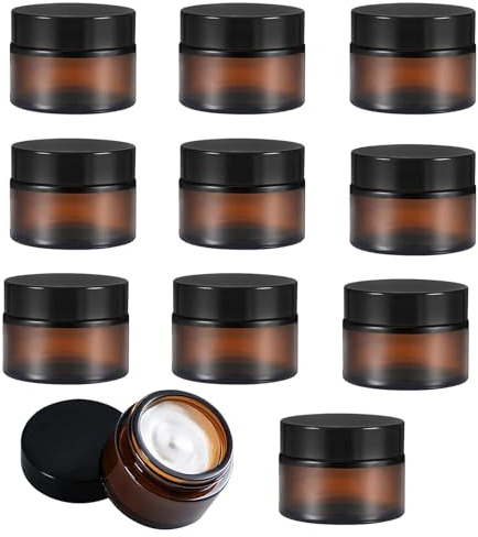 Amber - Contenitore vuoto in vetro, 6 pezzi, vuoto, da 50 ml, per creme, lozioni, polveri, mini candele (nero)