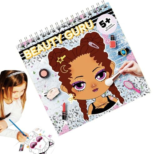 Nankoyal Libro da colorare per il trucco per ragazze, libro da colorare | Book da colorare per bambini Toyup Fashion Makeup,Gli adesivi includevano 20 pagine attività a prova di spurgo portatile per