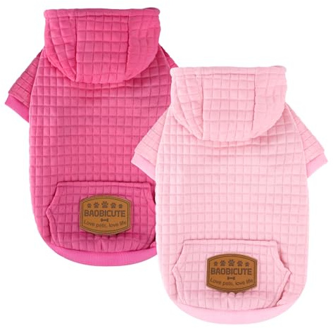 2 Pack Dog Hoodie Sweaters for Small Medium Dogs Warm Dog Clothes for Large Dogs Soft Waffle-Like Laminated Sweatshirt Bulldog (Pink+Rose, S/M (Back: 13,Chest: 18.5, Neck: 12))