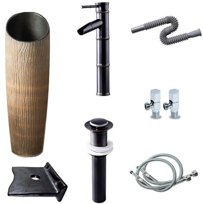 Lavandino Da Esterno Monoblocco Con Piedistallo, Altezza 32, Robusto Lavandino Da Bagno Con Scarico Combinato Per Cortile Di Casa, Resistente Ai Graffi(Set 2)