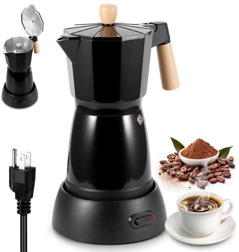 Electric Espresso Coffee Maker - 6 Cup Coffee Pot 300ml Electric Moka Pot, Portable Aluminum Cafeteras Electricas Italian Coffee Maker with Detachable Base, Coffee Machine, Gift for Coffee Lovers