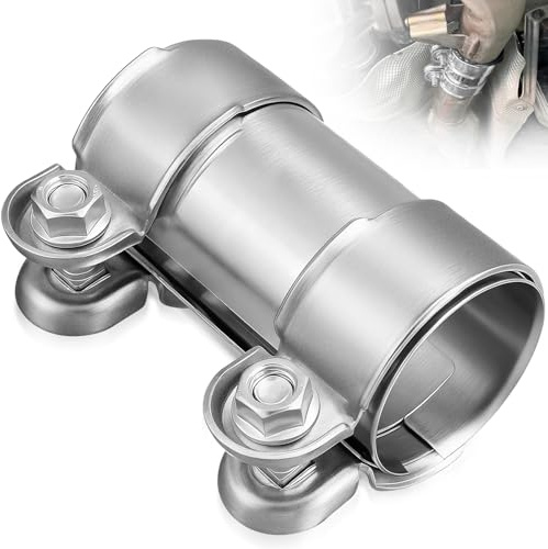 Abrazadera para Escape de 55 mm x 125 mm, Conector de Tubo Escape de Acero Inoxidable, Manguito de Union Doble para Sistemas Escapes, Abrazaderas Silenciador Universal para Mayoría de Coches y Motos