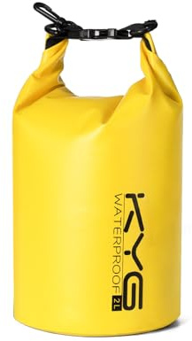 KYG Borsa Impermeabile, 2L/5L/10L Sacca Stagna in PVC, Saldata senza Cuciture – Leggera, Resistente e Galleggiante per Rafting, Trekking Fluviale, kayak, Spiaggia e Campeggio 2L Giallo