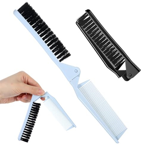 Nogeqi 2 mini spazzola pieghevole per capelli da uomo, da viaggio, pieghevole, per donne e uomini, barba (nero, bianco)