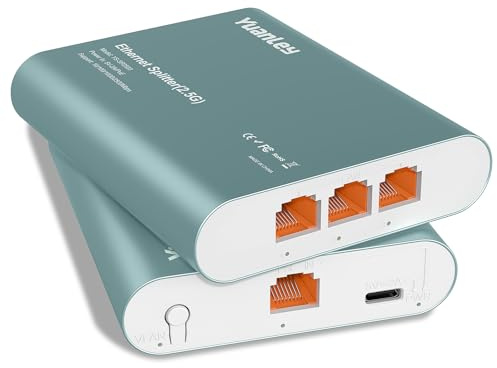 Switch Splitter Ethernet 2.5G 1 a 3 Porte con Ingresso PoE, Splitter ad Alta Velocità 4 Porte 2.5G con Scocca in Alluminio, Isolamento VLAN, Espansore di Rete Alimentato USB-C/PoE per Router, PC