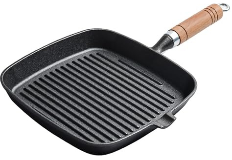 Hidyliu Steak Grill Pan Nonstick Heavy Duty Gjutjärn för Inomhusmatlagning 8,7 Tum Trähandtag 1 Enhet