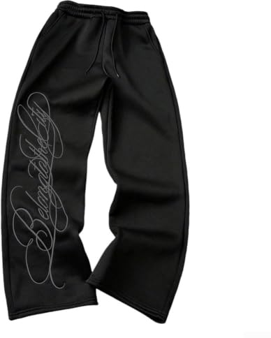 HavenlyCove män bokstäver tryckta raka byxor retro lösa vardagsbyxor streetwear hiphop full längd