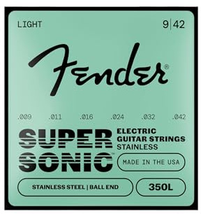 Fender Stainless 350's Guitar Strings, Stainless Steel, Ball End, 350L Gauges .009-.042, (6)
