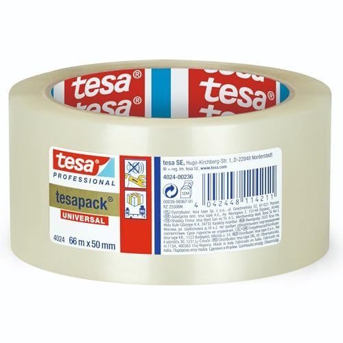 tesa tesapack 4024 Universal PP - 36er-Pack - Paketklebeband aus PE-Folie - Versandklebeband für geräuscharmes Abrollen - witterungs- und alterungsbeständig - transparent - je 66 m x 5 cm