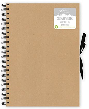Scrapbook en papier kraft A4 avec un ruban - Peut aussi être utilisé comme un album photo ou un livre de présentation - Pages épaisses en papier kraft marron