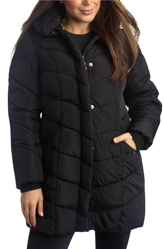 Steve Madden Women’s Winter Jacket – Insulated Weather Resistant Quilted Mid-Length Puffer Parka Coat (S-3X), Size Medium, Black