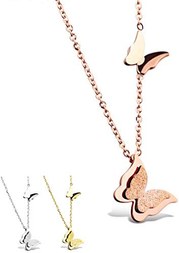 Kim Johanson Damen Halskette mit Anhänger *Schmetterling* aus Edelstahl in Roségold, Silber & Gold inkl. Schmuckbeutel (Roségold)