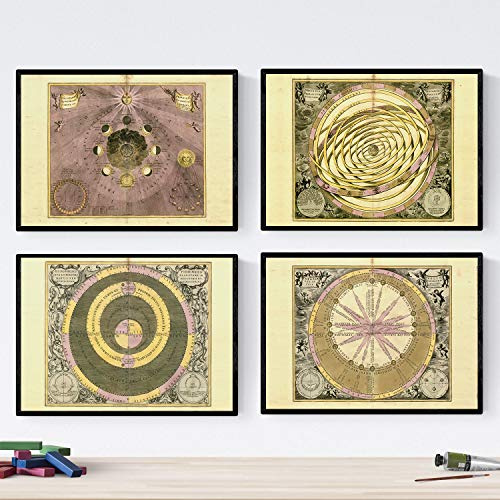 Nacnic Set di quattro piatti con antiche mappe astronomiche. Poster mappe astrologiche in formato A3