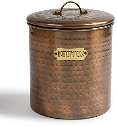 NuSteel Hammered Stainless Steel JAR, Cute Container, Decorative Kitchen Food Storage Holder for Cookies, Biscuits, and Baked Treats, with Rubber Seal lid, Copper Antique, Model:TG-1844AC