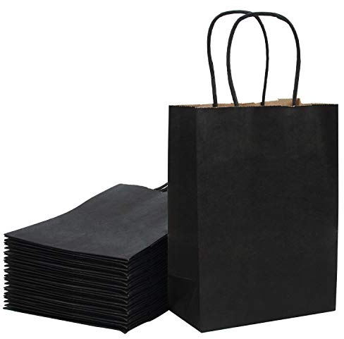 Loveinside 21x11x27 cm Paper Bags Medium Kraft Black Gift Bags Bulk with Handles for Birthday Wedding Party Favors 25pcs/ SET