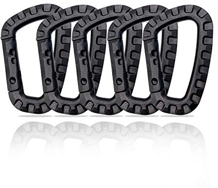 Holesto® Set di 5 Moschettoni in Plastica – Moschettone Nero Tattico Militare – Ganci Molle a D – Moschettoni Grandi da Esterno – Set da 5 Pezzi (Nero)