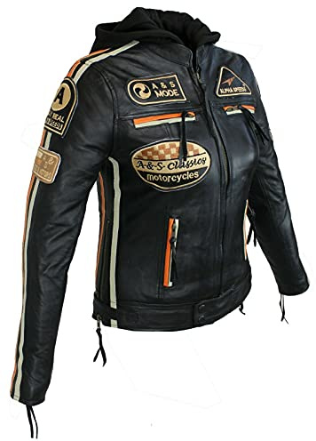 EURO STARS Veste en cuir de mouton pour femme, veste de moto et de loisirs, Noir, veste en cuir pour motarde (M, Noir)