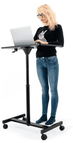 Tatkraft Focus - Laptoptisch Höhenverstellbar, 74-114 cm, Airlift Pneumatischer Sitz-Steh, mit Rädern, große Tischplatte Geeignet bis 19” Laptops
