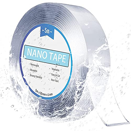 5M*20MM Double Sided Nano Adhesive Tape Heavy Duty, Strong Reusable Washable Traceless Sticky Tape Strips for Wall Photos Posters Paste, Carpet Fixing