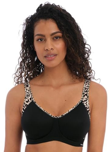 Freya Women's Sonic Underwire Spacer Molded Sports Bra, Opaque, Pure Leopard Black, 28E