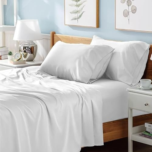 Prime Linens Double White Flat Sheet Soft Poly Cotton Percale Flat Bed Sheet Wrinkle and Fade Resistant Bed Top Sheet
