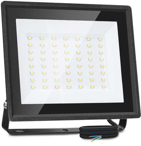Aigostar 50W Flood Lights Outdoor, 4300lm Outdoor Security Lights, Waterproof IP65 LED Floodlight, 6500K Cool White Outdoor Lights for Warehouse, Playground, Backyard, etc. Black