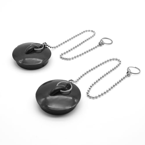 DOJA Barcelona | Abflussstopfen mit Kette | 380mm | Pack 2 | Spülbecken Stöpsel mit Kugelkette | Universal Gummistöpsel | Badewannenstöpsel mit Kette, Waschbeckenstöpsel, Abflussstopfen Küche