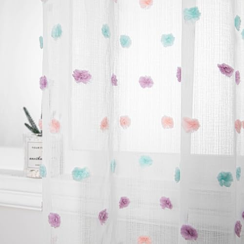 MYSKY HOME - Tende con occhielli per camera dei bambini, voile arcobaleno, tende moderne per camera dei bambini, ricamo, semitrasparenti, divisorio per stanze, tenda scorrevole per soggiorno, set da 2