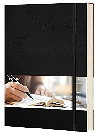 EMSHOI B5 Notebook Bullet Dotted Journal - 19 x 25 cm Large Leather Notepad with Sticky Notes, 192 Numbered Pages, 100gsm Dot Grid Paper, Softcover, for Women Men Drawing Work - Black