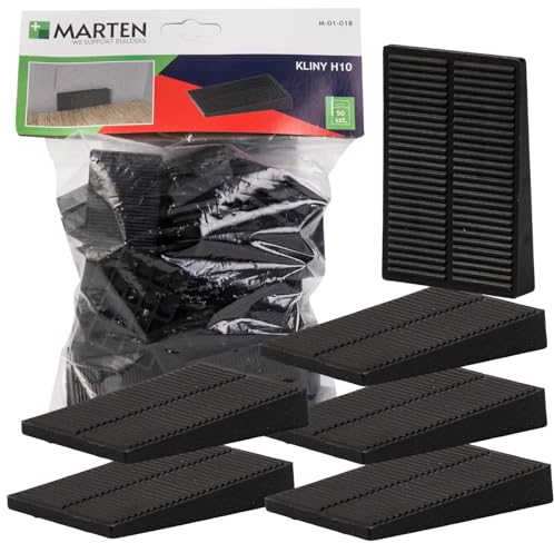 MARTEN Lot de 50 cales de montage en plastique - Cales universelles pour un alignement et une fixation précis sur les portes, fenêtres et lattes de toit - Noir - Hauteur : 10 mm - Longueur : 58 mm -