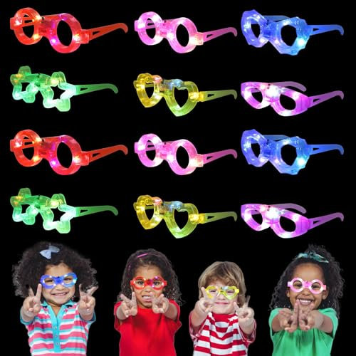 TNSLAND Mitgebsel Kindergeburtstag 12pcs Gastgeschenke Kinder Led Brille Neon Party Gadgets Partybrille Wundertüte Kinder Party Glasses Party-Mitgebsel Give Aways Leuchtspielzeug Leuchtbrille