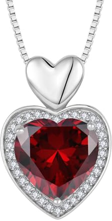 FJ Collana Cuore per Donna Argento Sterling 925 Collana con Ciondolo Granato Gioielli Pietre Portafortuna Gennaio per Donna
