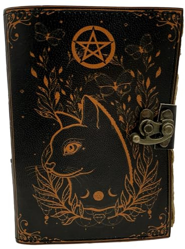 Keskin Handgefertigtes Grimoire-Tagebuch aus Leder - Zauberbuch der Schatten für Hexerei, Wicca, Hexentagebuch & Notizbuch - Vintage Blanko Journal für Zaubersprüche und Ritualnotizen, 18 x 12 cm