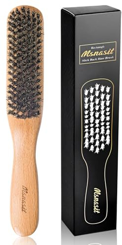 Slick Back Hair Brush for Fine and Thin Hair Smoothining, Boar Bristle Middle Softness Edge Slickback Brush, Wooden Handle Loc Hairbrush for Anti Frizz, Edge Control by Msnasit