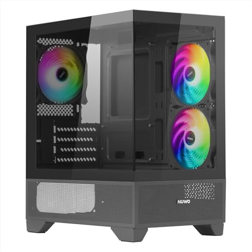 Nuwo Clash CK100 Case PC Gaming Micro-ATX - Mini Tower 3 Ventole ARGB 120mm - Pannello Frontale e Laterale in Vetro Panoramico Senza Cornice, Nero