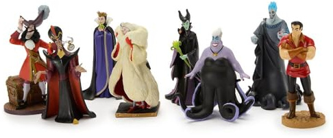 Disney Store Official Villains Figure Set – 8 Fully Sculpted Disney Figures Including Evil Queen, Captain Hook, Maleficent, Cruella De Vil, Ursula & More in Double-Tiered Box with Scenic Backgrounds