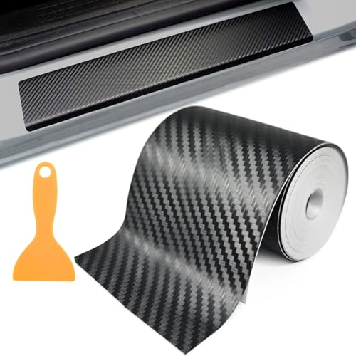 Film Carbone Voiture, 10cm x 300 cm Protection Seuil de Porte Voiture, Autocollant Carbone Pour Voitures Avec Grattoirs, Résistant aux Rayures, Imperméable, Convient à la Plupart des Voitures
