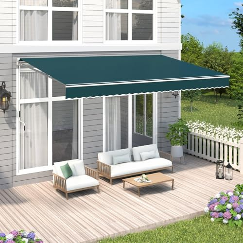 Parasol retráctil para patio al aire libre con manivela, poliéster resistente al agua, 5 x 2,5 m, color verde, para terraza, patio, balcón, jardín, restaurante