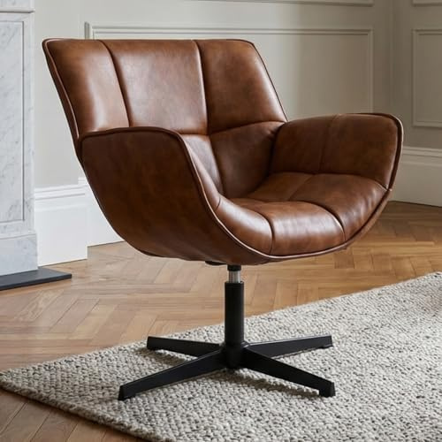 Ya-Home Loungesessel Ohrensessel 360°Drehbar, PU Sessel Wohnzimmer Modernes getuftetes Design Armlehnstuhl gepolsterter Lesesessel für Wohnzimmer Schlafzimmer Büro,Braun