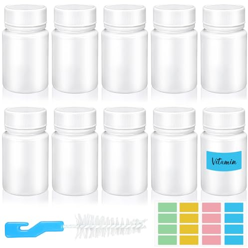 Mispudin 10 st liten vit medicinflaska, 50 ml plastflaskor med klistermärken, penslar, tomma reagensflaskbehållare med lock för medicin, kapsel