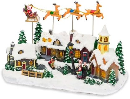 Wintem - Paesaggio di Natale Animato Frostvale con Slitta in Movimento, Luci LED Calde e Musica Natalizia, Decorazione Dipinta a Mano con Cavo USB e Dettagli Realistici per Casa o Regalo Festivo