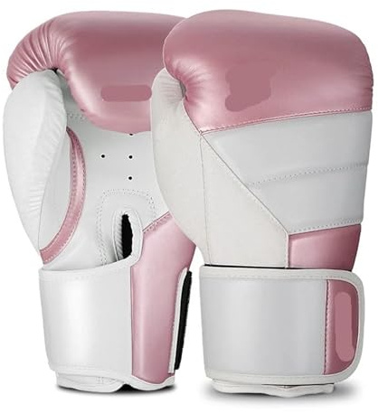 Guanto da boxe Guantoni Da Boxe Professionali For Adulti, 6/8/10/12/14 Once, For Sanda, Muay Thai, Combattimento, For Uomini E Donne(White and pink,12oz)