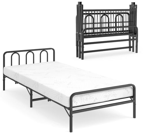 GIANTEX Letto pieghevole 90 x 200 cm, per adulti, pieghevole, in metallo, con materasso e rete a doghe, letto singolo con testiera, pieghevole, per casa e ufficio