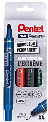 Pentel Pen Permanent Marker Chisel Tip Black Pochette de 4 Black/Blue/Red/Green