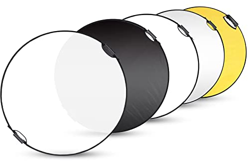 Selens 110CM 5 en 1 Reflector de Luz Redondo Plegable Portátil con Asa Iluminación Estudio Fotográfico Fotografía Al Aire Libre, Color Negro, Blanco, Oro, Plata, Translúcido