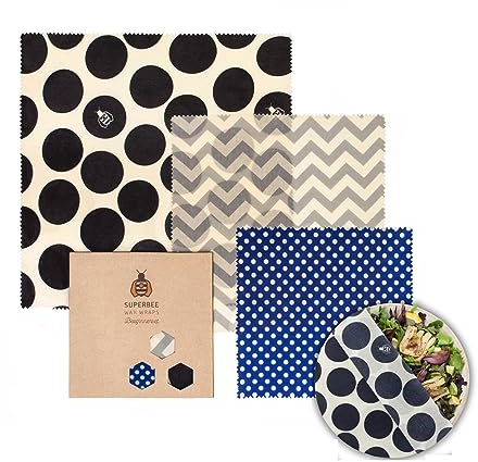 SUPERBEE Beeswax Wrap for Food, Set of 3 Bees Wax Wraps, Reusable Bees Paper for Wrapping Vegetables, Cheese, Bowl Covers and Sandwich Wrapping, Beeswax Food Wraps - Classic (Hipster)