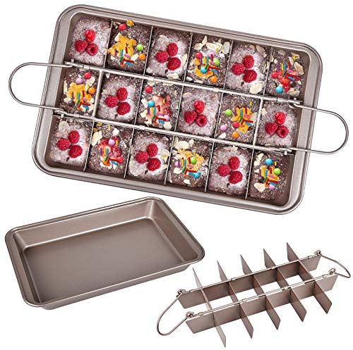 Brownie Pans with Dividers, Non-Stick Brownie Baking Tray with Slicers, Baking Sheet with 18 Pre-Cut Molds, Rectangular Pans for Oven Baking Bread, Brownie, Cake, 12 x 8 Inches, Oven/Dishwasher Safe