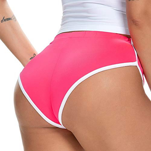 Women Sexy Pink Satin Sports Cheeky Booty Shorts Gym Dance Workout Hot Pants M