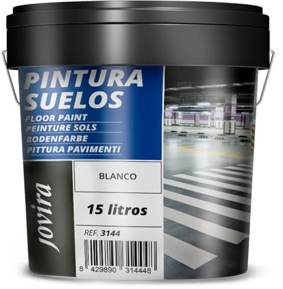 JOVIRA PINTURAS Pintura Suelos, Garajes y Pavimentos Deportivos En General, Acabado Mate, Protege y Decora Las Superficies de Hormigón, Cemento y Asfalto, (15 Litros, Blanco) A-14B
