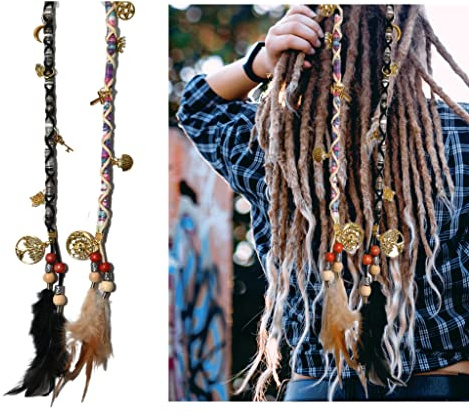 Nutty Natte 2 extension per capelli, stile hippie, dreadlocks, con piume, ciondoli a forma di piuma, per avvolgere i capelli e avvolgere i capelli, accessori colorati per dread, trecce, riccioli